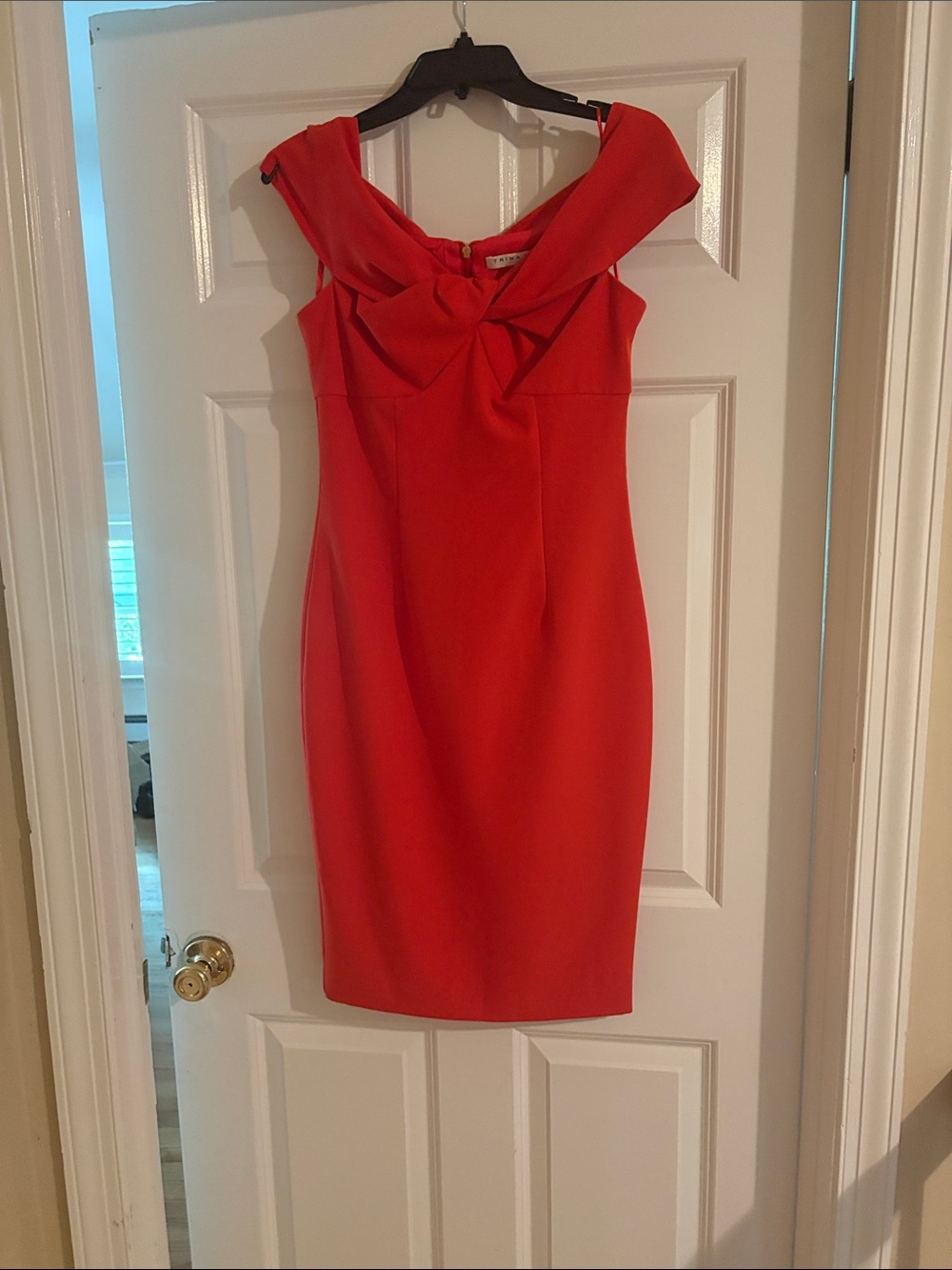 Trina Turk Red Off-Shoulder Midi Dress with Bow